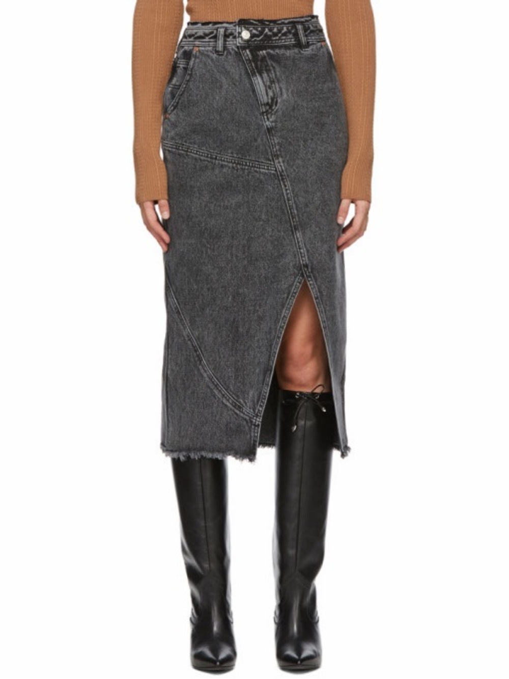 Andersson Bell Black Denim Over-Dying Pencil Mid-Length Skirt size small
